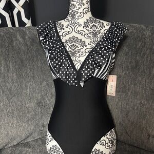 Black and White Polka Dot One Piece Swimsuit